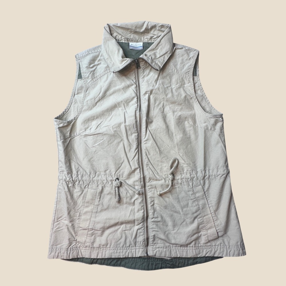 Columbia Vest Womens Medium AL1461 Tan Drawstring Waist Full Zip Utility